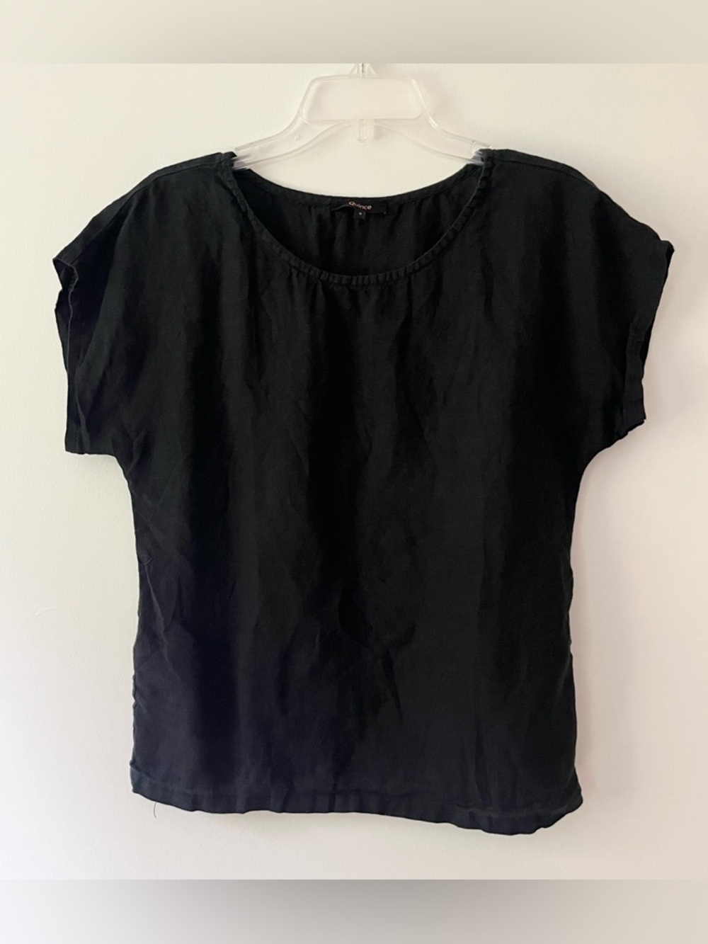 Quince Linen Short Sleeve Top Black Small Boxy Relaxed Lightweight